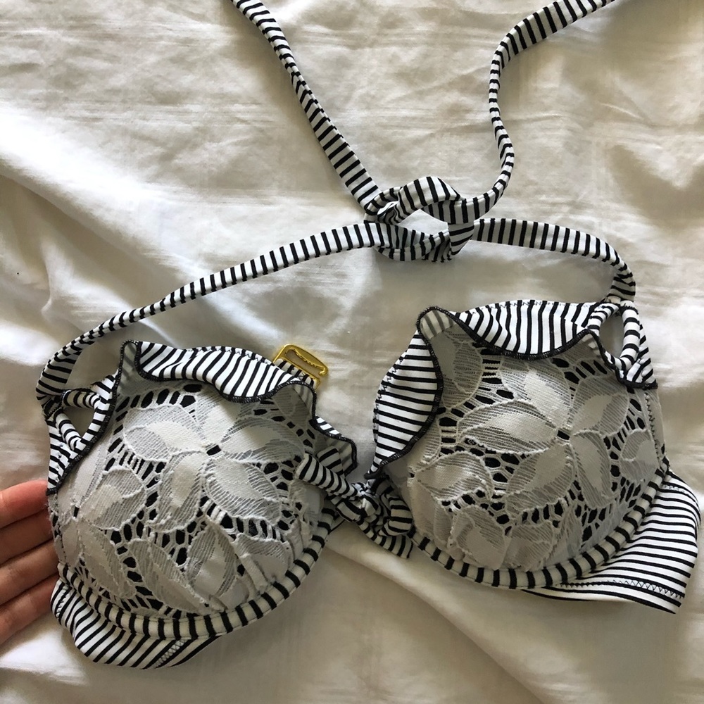 Lace striped bra bikini top